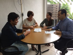 Representantes da diretoria do conselho municipal de saúde em reunião com o secretário de Saúde, Marcelo Vilela, e a adjunta, Andressa De Lucca Bento