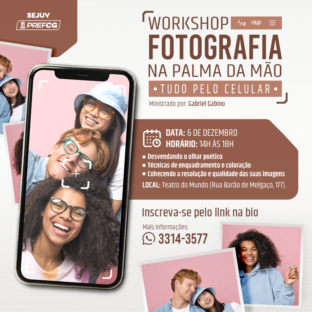 Sejuv promove workshop gratuito 'Fotografia na Palma da Mão' – Tudo pelo celular