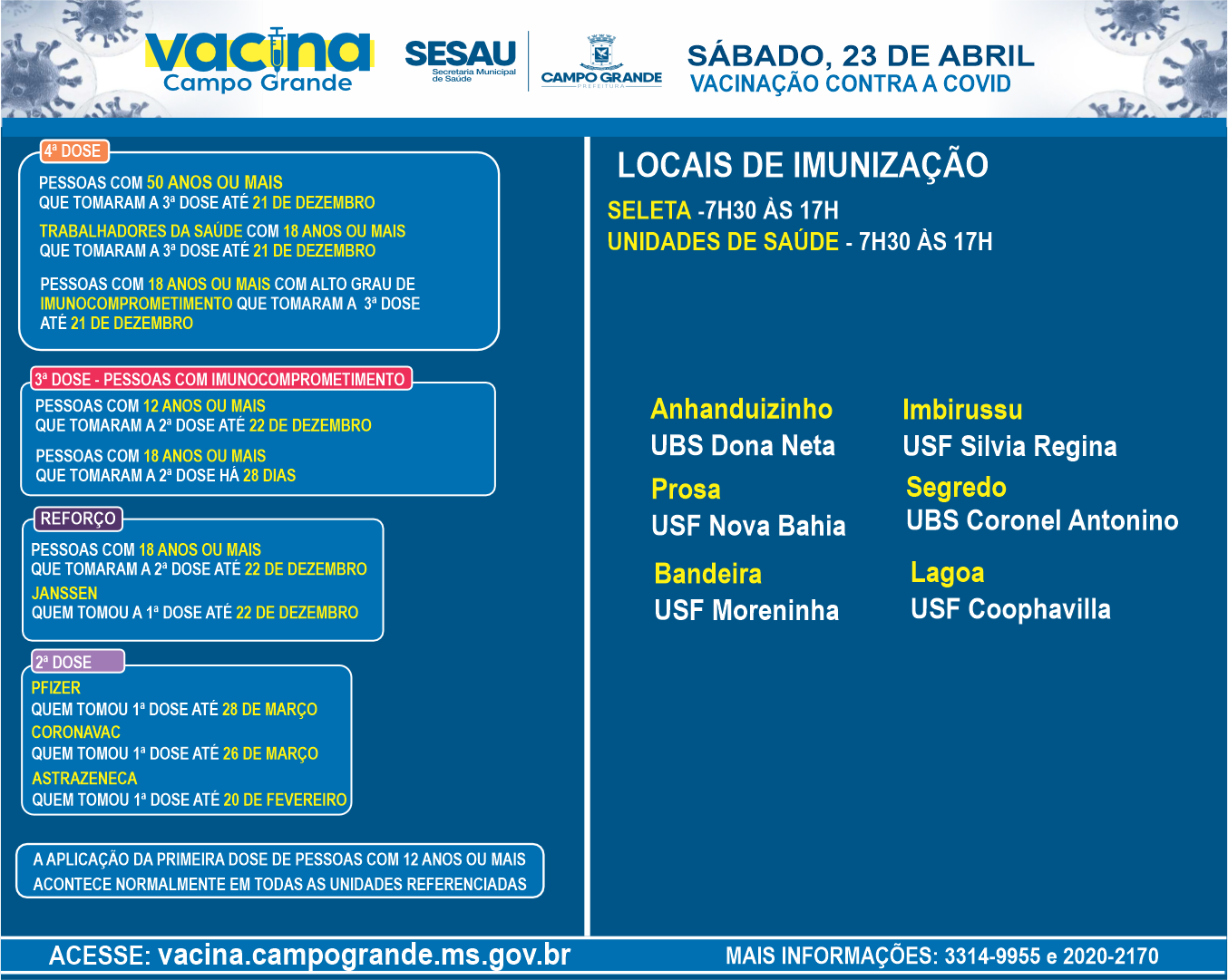 Campo Grande tem plantão de vacinação contra a Covid-19 e Influenza até as 17h