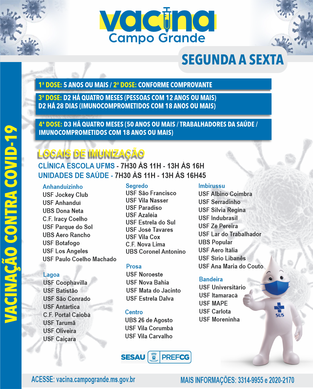 Confira público e locais para se vacinar contra a Covid-19 em Campo Grande