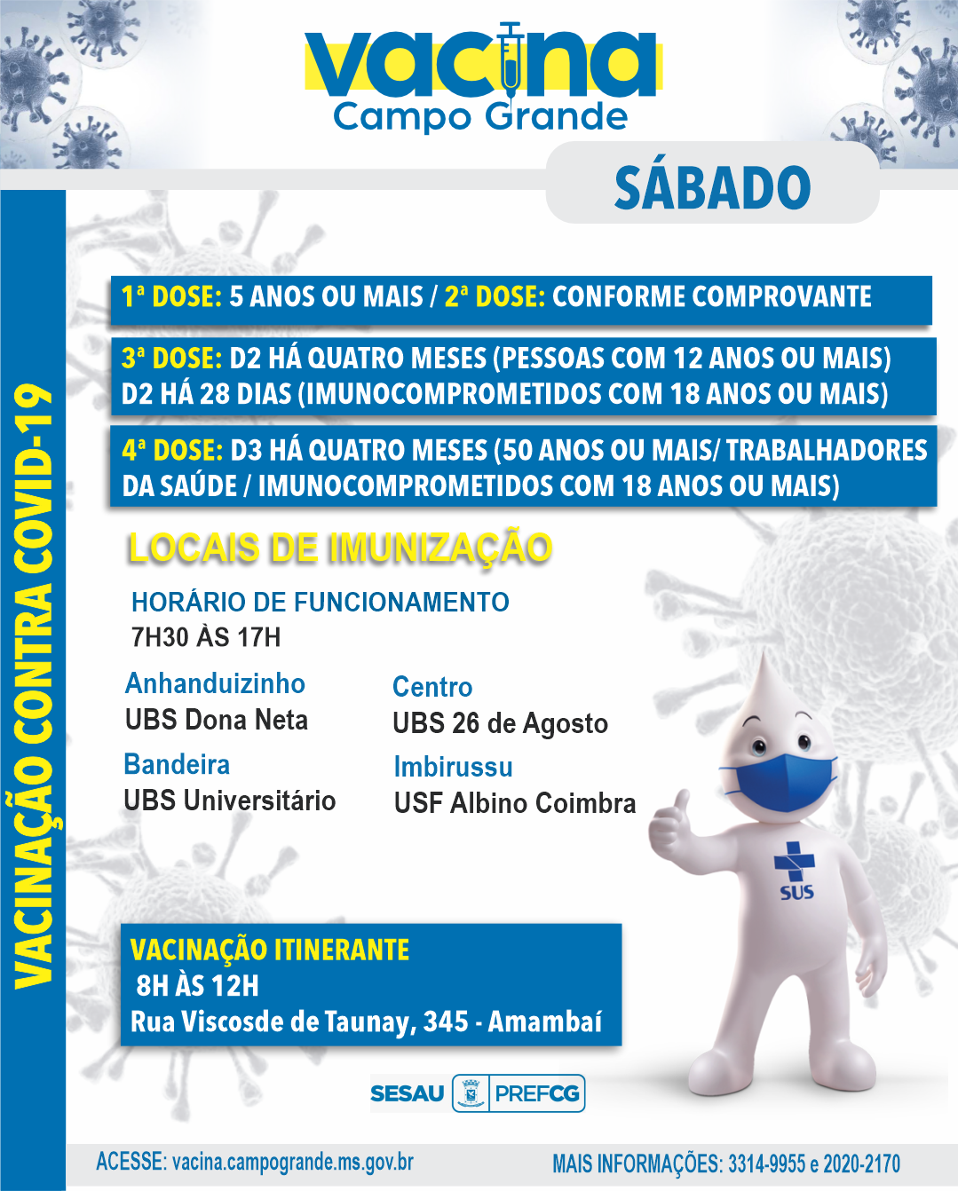 Veja onde se vacinar contra covid-19 neste sábado em Campo Grande