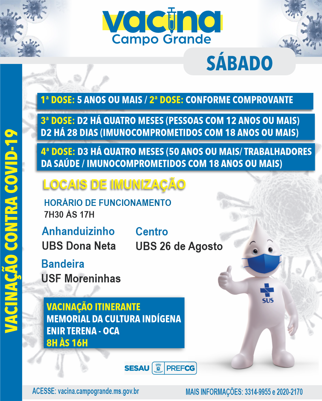 Vacinação contra Covid continua em Campo Grande neste sábado